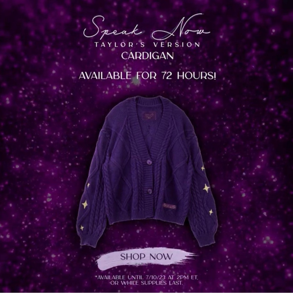 AUTHENTIC NWT Speak Now (taylor’s version) cardigan, includes confetti! xs/s